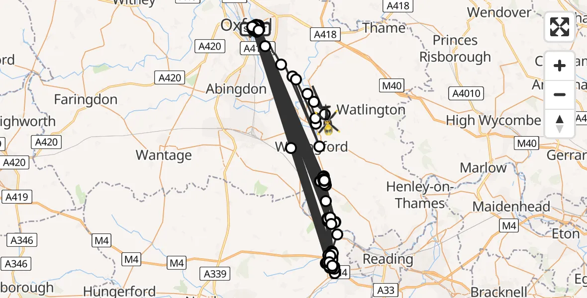 Flight route map: Police Helicopter to Ewelme, The Sands