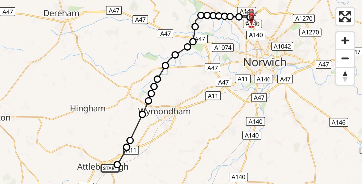 Routekaart van de vlucht: Air Ambulance Helicopter to Norwich Airport, Norwich Airport