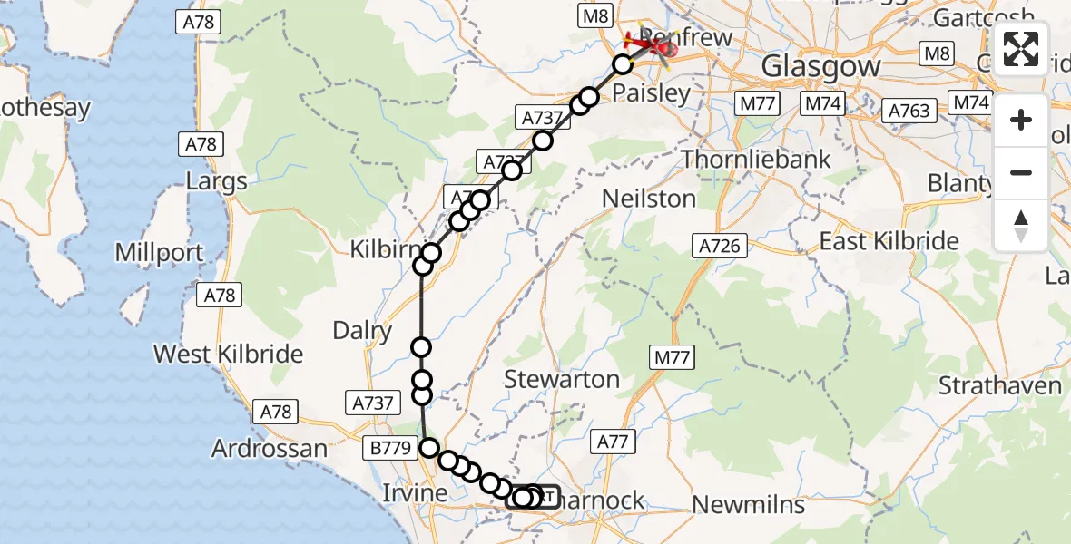 Routekaart van de vlucht: Air Ambulance Helicopter to Glasgow Airport, Glasgow Airport