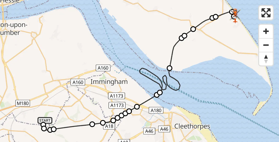 Flight route map: Coastguard Helicopter to Holmpton, Holmpton Road