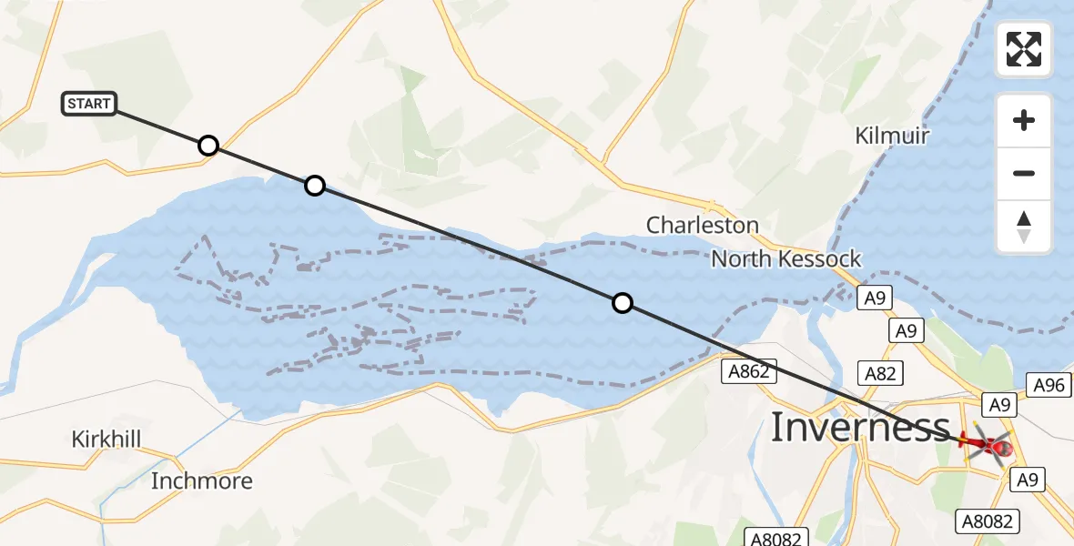 Routekaart van de vlucht: Air Ambulance Helicopter to Inverness, Sir Walter Scott Drive