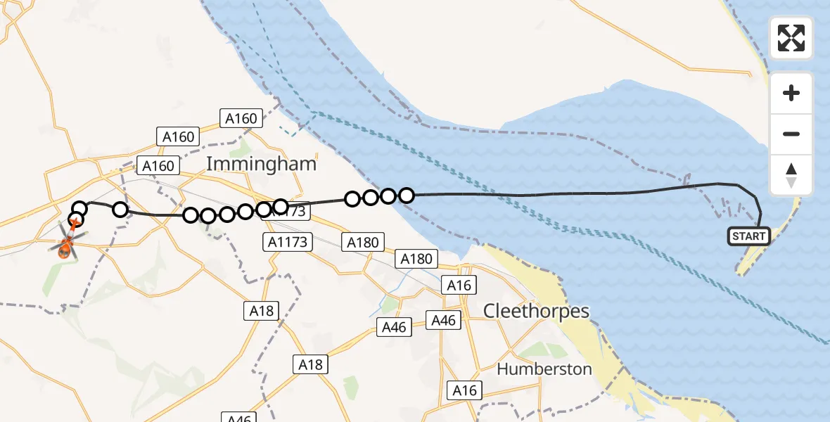 Routekaart van de vlucht: Coastguard Helicopter to Kirmington, Forty Foot Lane