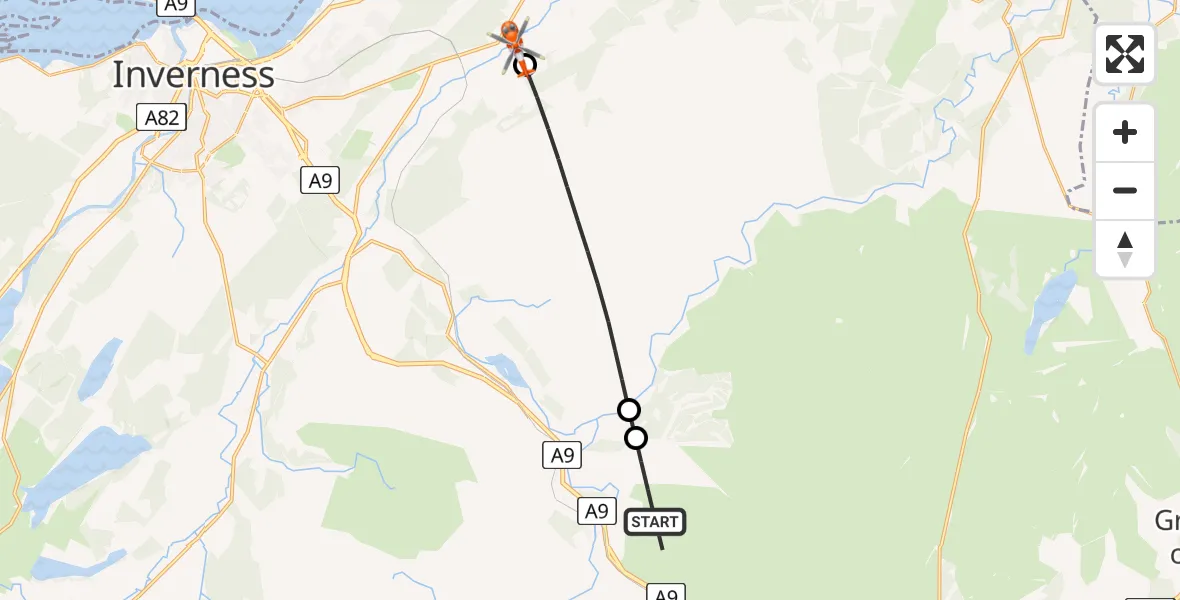 Flight route map: Coastguard Helicopter to Newlands of Culloden, Newlands of Culloden