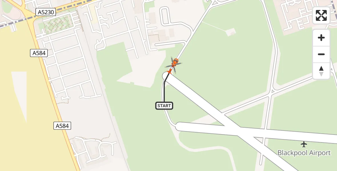 Flight route map: Coastguard Helicopter to Blackpool Airport, Blackpool Airport