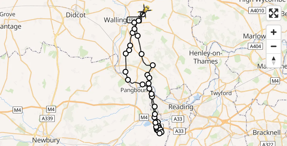 Flight route map: Police Helicopter to Ewelme, Love Lane