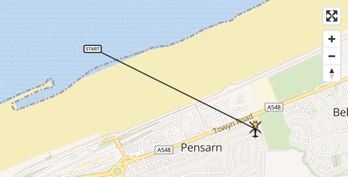 Routekaart van de vlucht: Police Helicopter to Pensarn, Lôn y Cyll