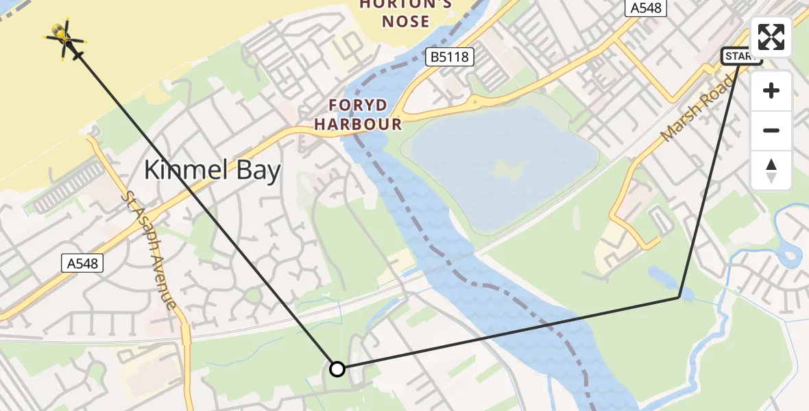 Routekaart van de vlucht: Police Helicopter to Kinmel Bay, St Asaph Avenue