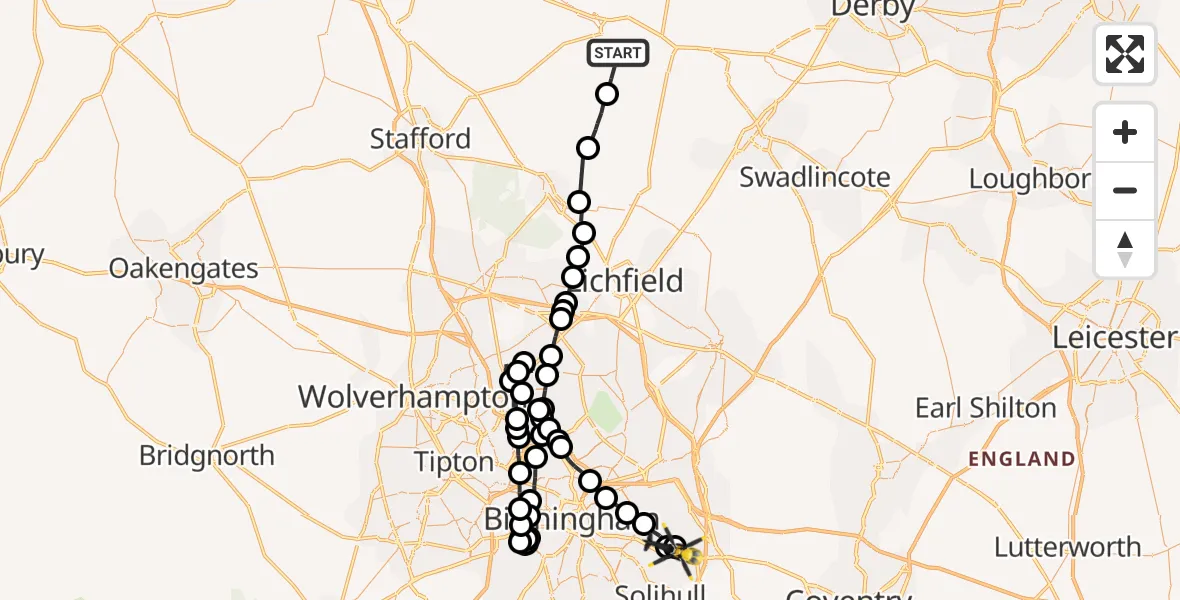Routekaart van de vlucht: Police Helicopter to Birmingham, Coventry Road