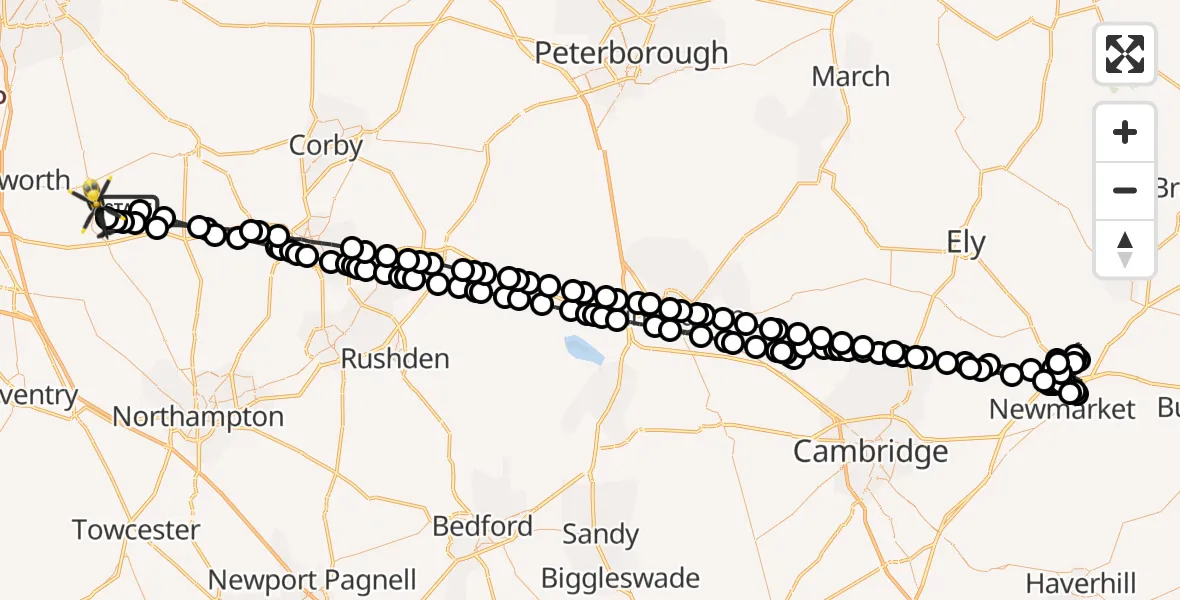 Flight route map: Police Helicopter to Harborough, Sulby Road