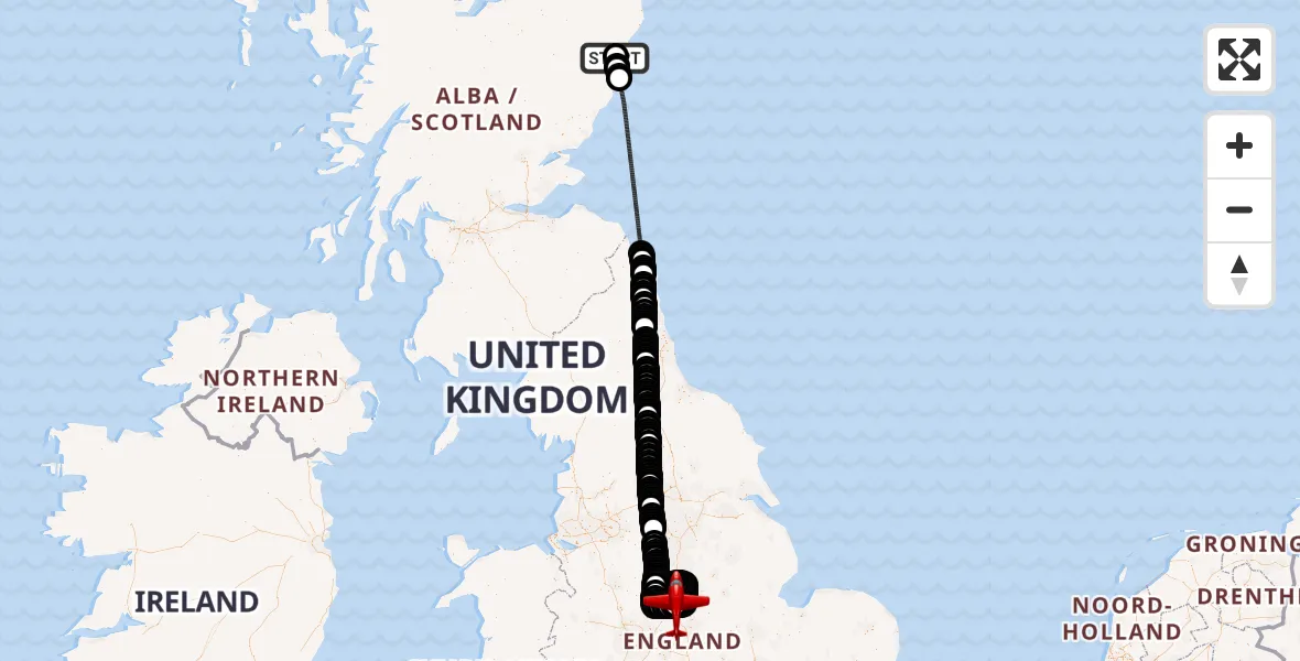 Flight route map: Air Ambulance Aircraft to East Midlands Airport, East Midlands Airport