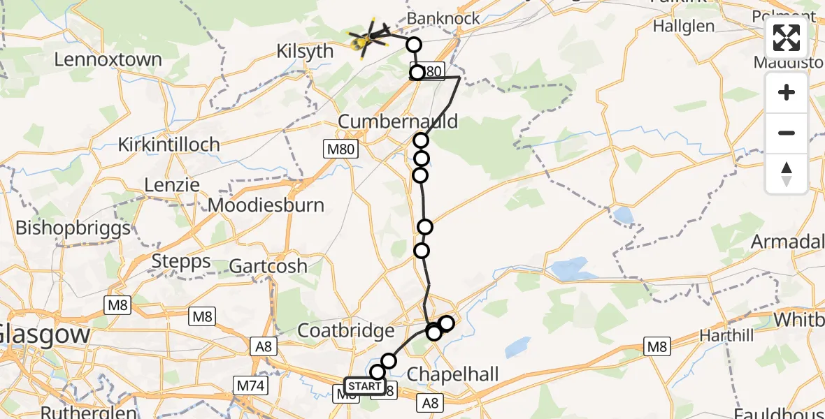 Routekaart van de vlucht: Police Helicopter to Banton, Kilsyth Road