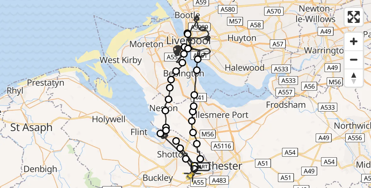 Flight route map: Police Helicopter to Hawarden Airport, Hawarden Airport