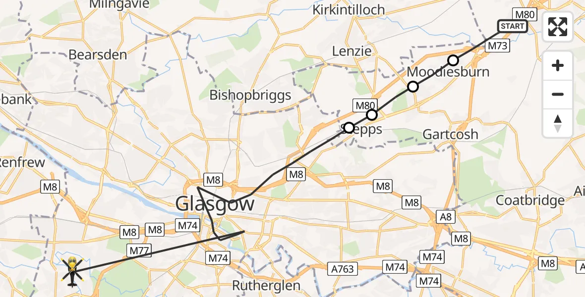 Routekaart van de vlucht: Police Helicopter to Glasgow, Glenside Avenue