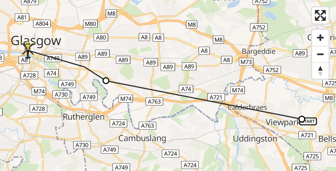 Routekaart van de vlucht: Police Helicopter to Glasgow, Howard Street