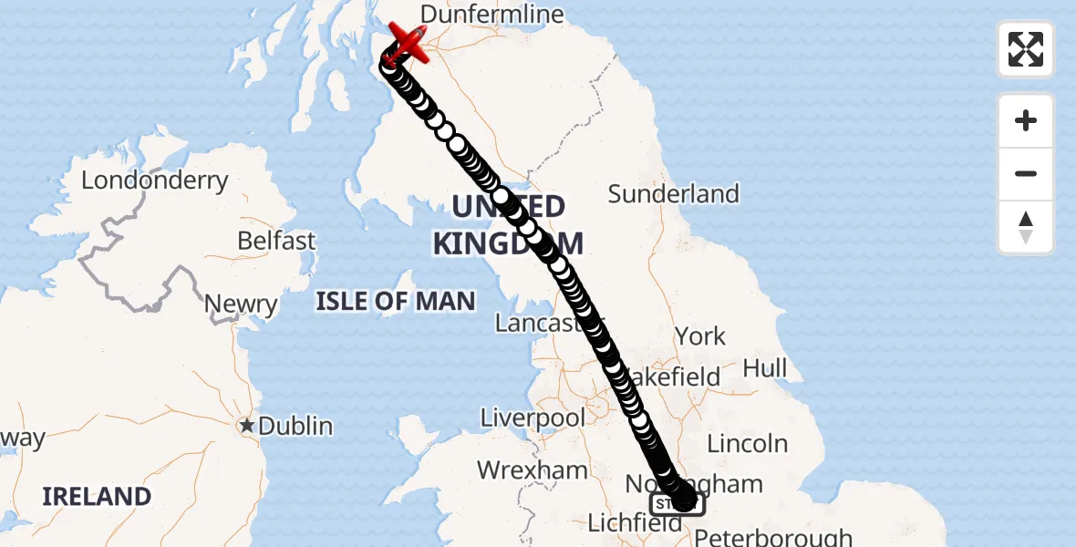 Flight route map: Air Ambulance Aircraft to Glasgow Airport, Glasgow Airport