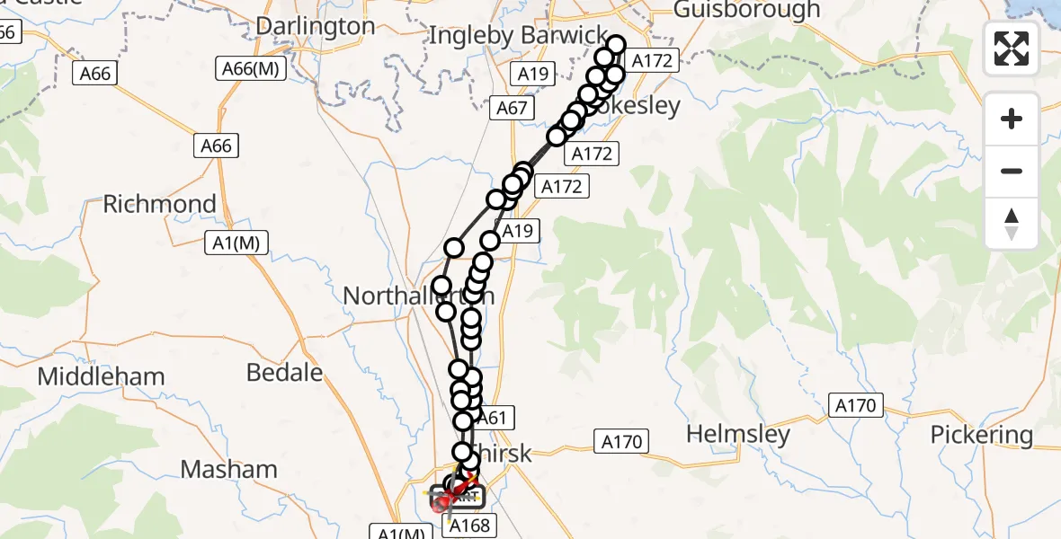 Flight route map: Air Ambulance Helicopter to RAF Topcliffe, RAF Topcliffe