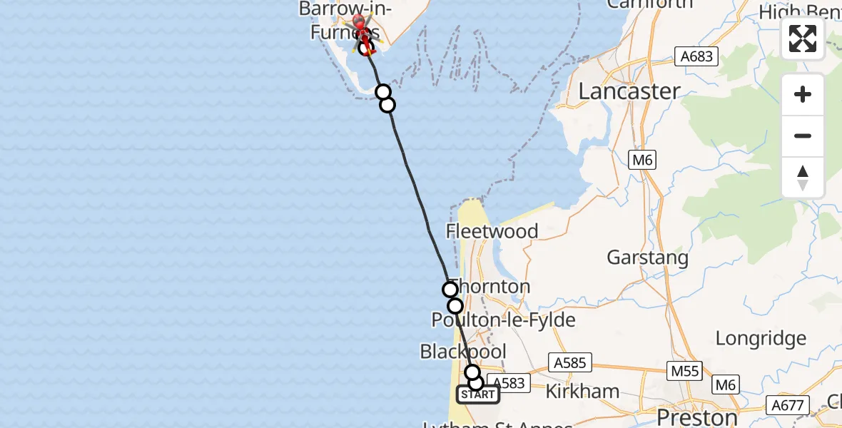 Routekaart van de vlucht: Air Ambulance Helicopter to Barrow-in-Furness, Salthouse Road