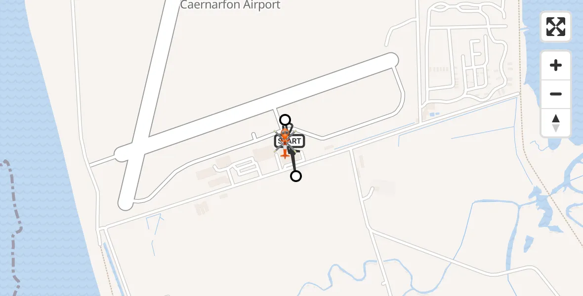 Flight path map showing Coastguard Helicopter route from Caernarfon Airport to Caernarfon Airport