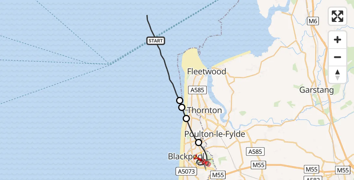 Flight route map: Air Ambulance Helicopter to Blackpool, Blackpool