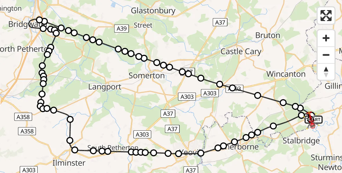 Flight route map: Air Ambulance Helicopter to Henstridge, Henstridge Airfield