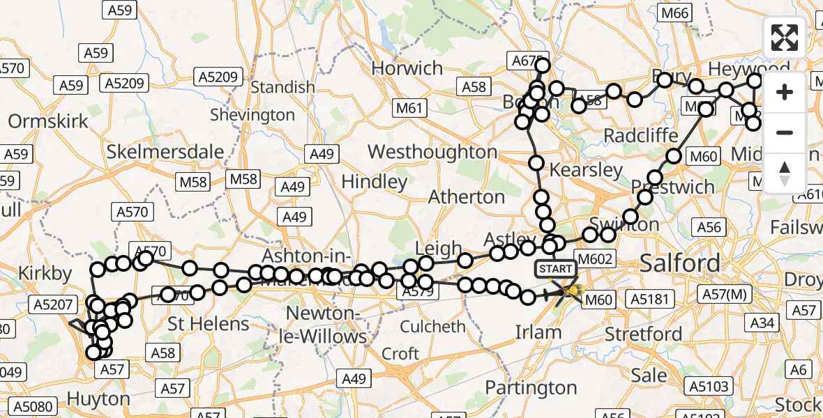 Routekaart van de vlucht: Police Helicopter to Irlam, Barton Moss Road