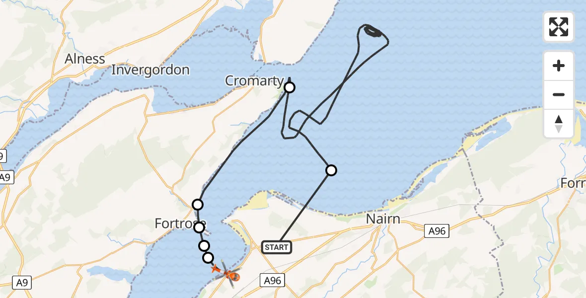 Flight route map: Coastguard Helicopter to Inverness, Inverness