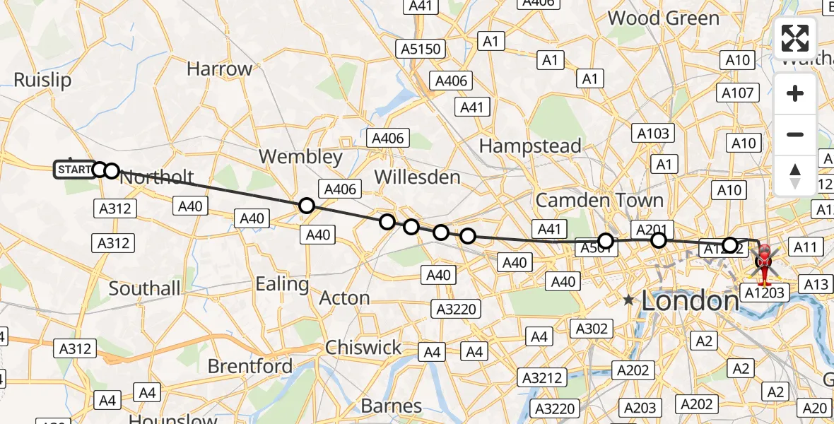 Flight route map: Air Ambulance Helicopter to Royal London Hospital, Royal London Hospital