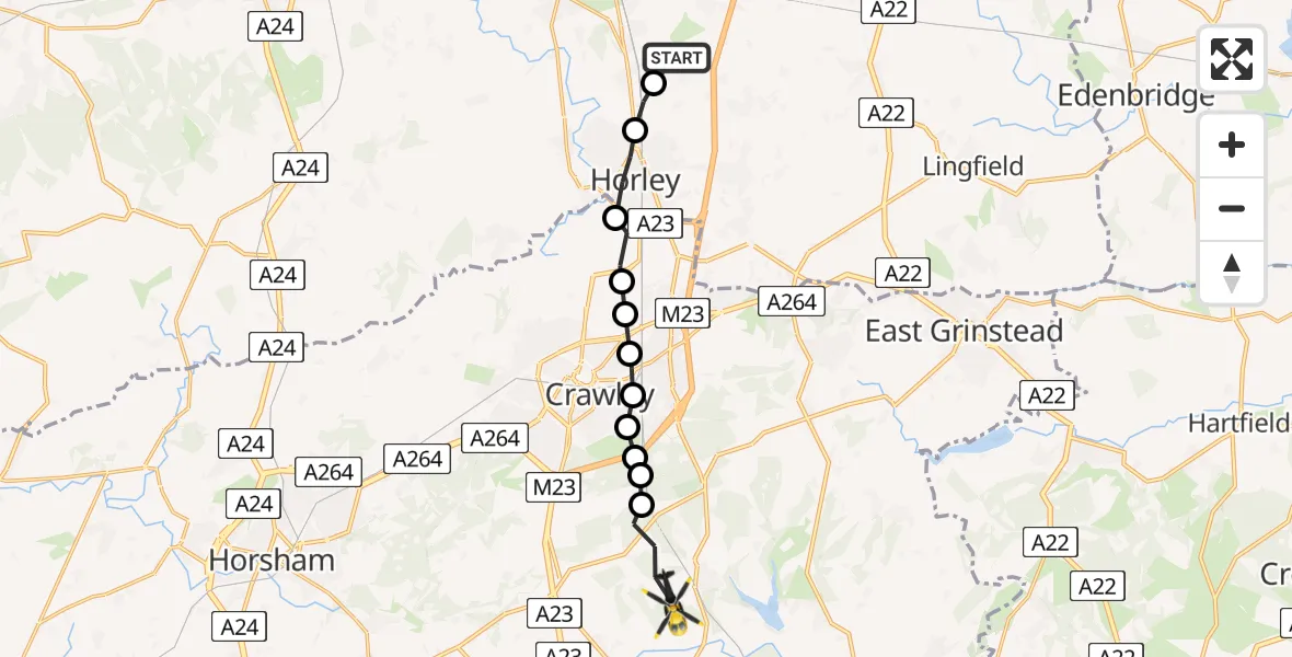 Flight route map: Police Helicopter to Balcombe, Westup Road