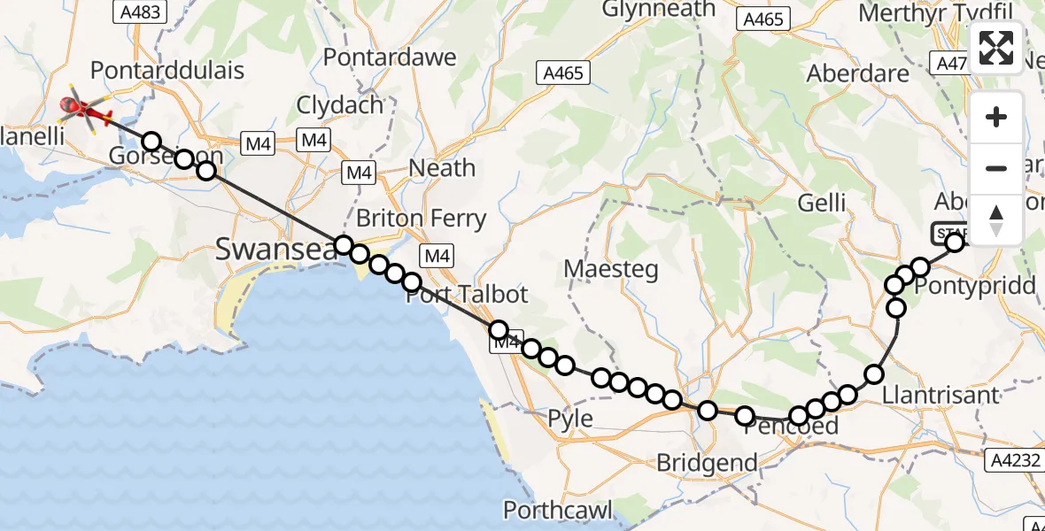Routekaart van de vlucht: Air Ambulance Helicopter to Dafen, Penprys Road