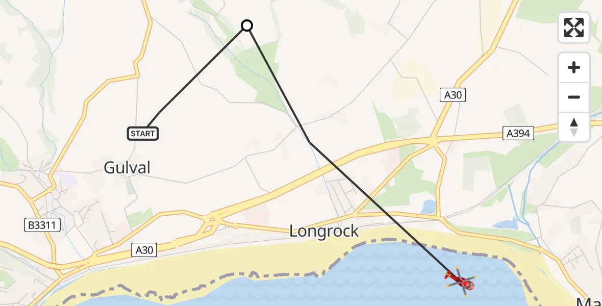 Routekaart van de vlucht: Air Ambulance Helicopter to Marazion, Longrock Road