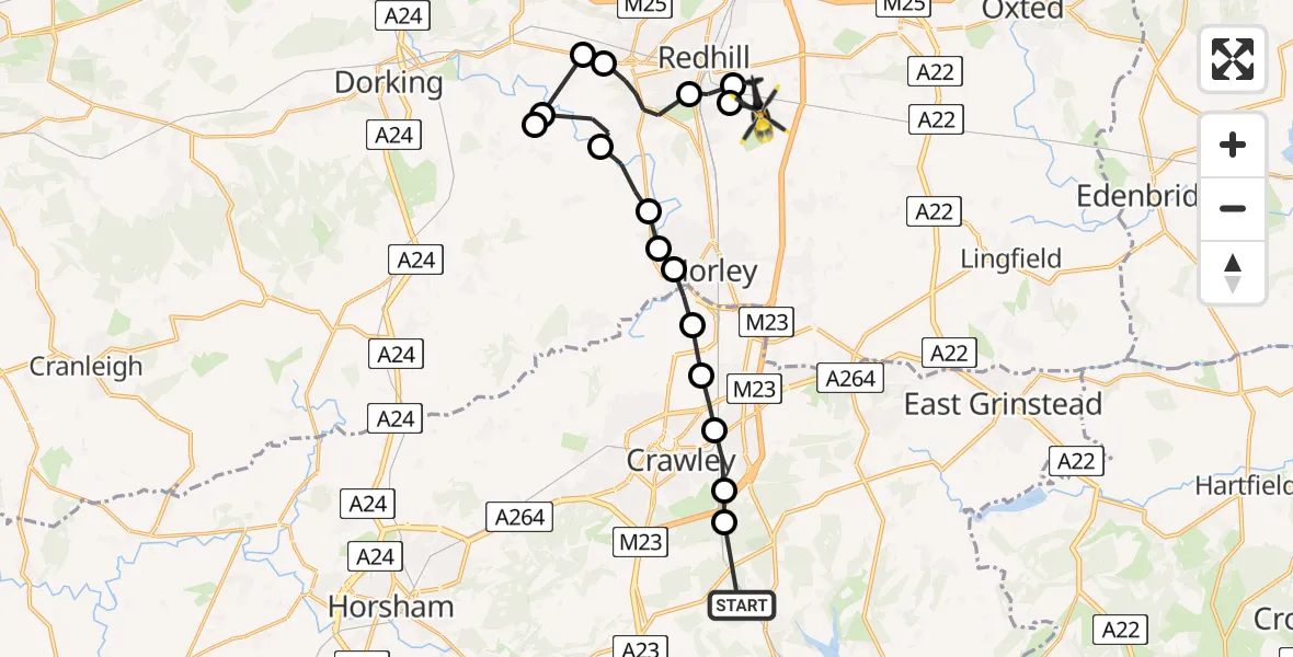 Routekaart van de vlucht: Police Helicopter to South Nutfield, Mill Brook Mews