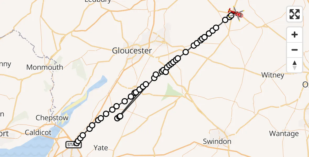 Routekaart van de vlucht: Air Ambulance Helicopter to Moreton-in-Marsh, Summers Way