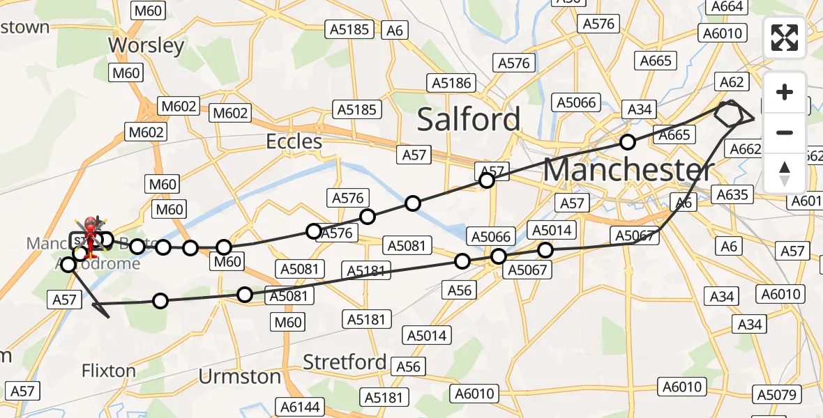 Routekaart van de vlucht: Air Ambulance Helicopter to Manchester Barton Aerodrome