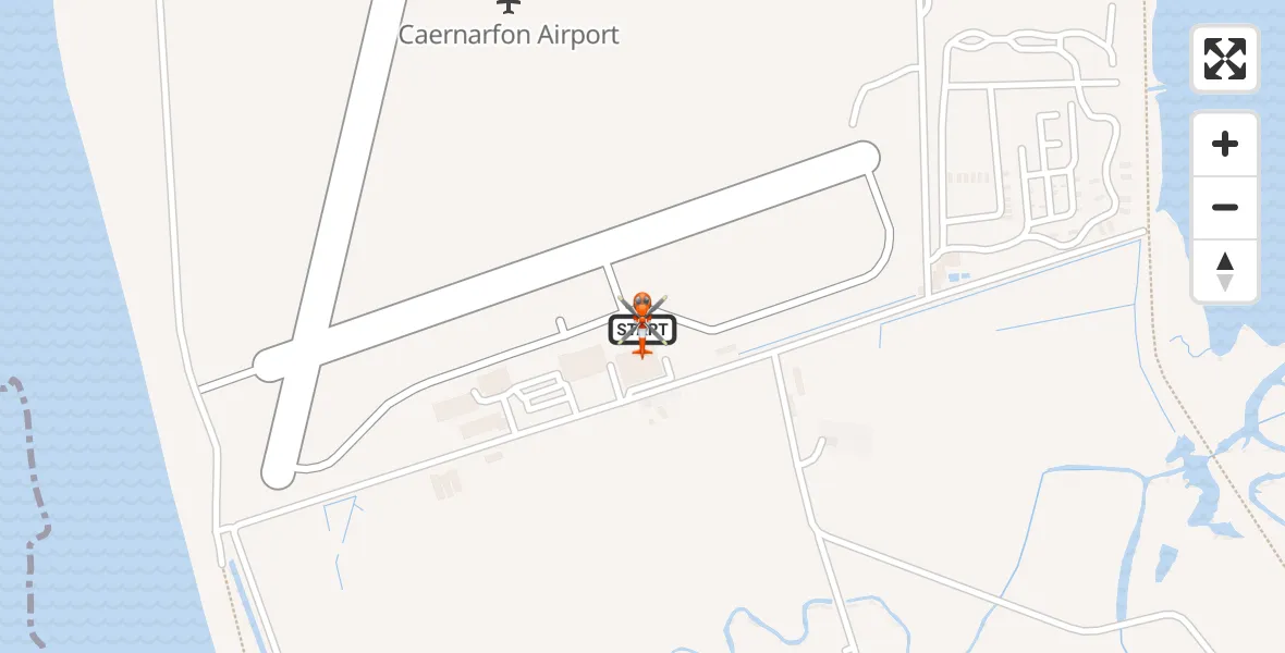 Flight path map showing Coastguard Helicopter route from Caernarfon Airport to Caernarfon Airport