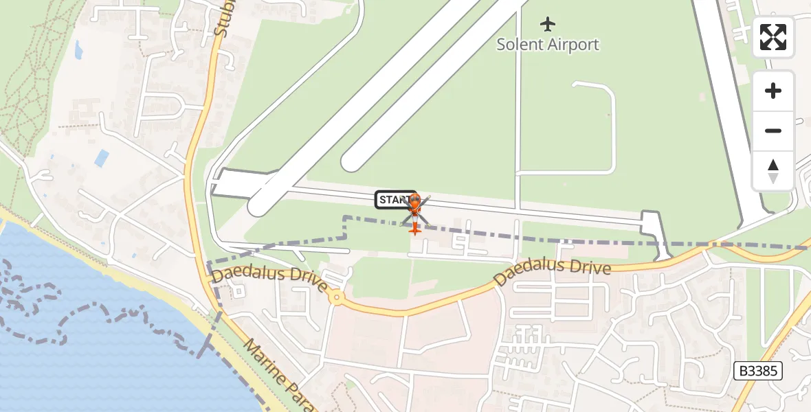 Flight path map showing Coastguard Helicopter route from Solent Airport to Solent Airport