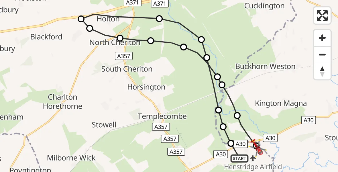 Flight route map: Air Ambulance Helicopter to Henstridge, Henstridge Airfield