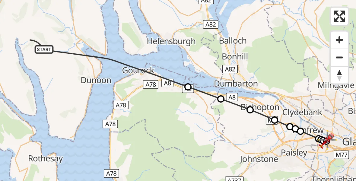 Flight route map: Air Ambulance Helicopter to Queen Elizabeth Hospital, Queen Elizabeth Hospital