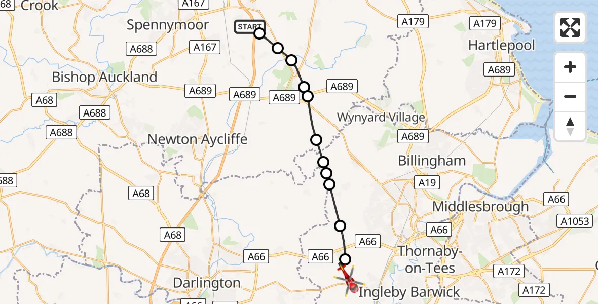 Flight route map: Air Ambulance Helicopter to Longnewton, Longnewton