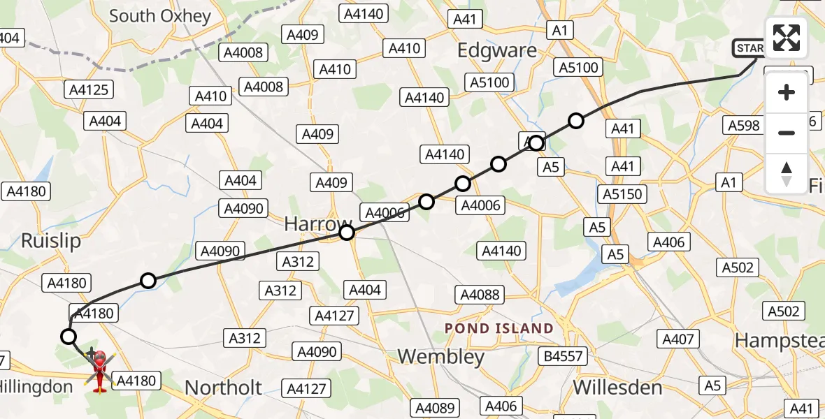 Flight route map: Air Ambulance Helicopter to RAF Northolt, RAF Northolt