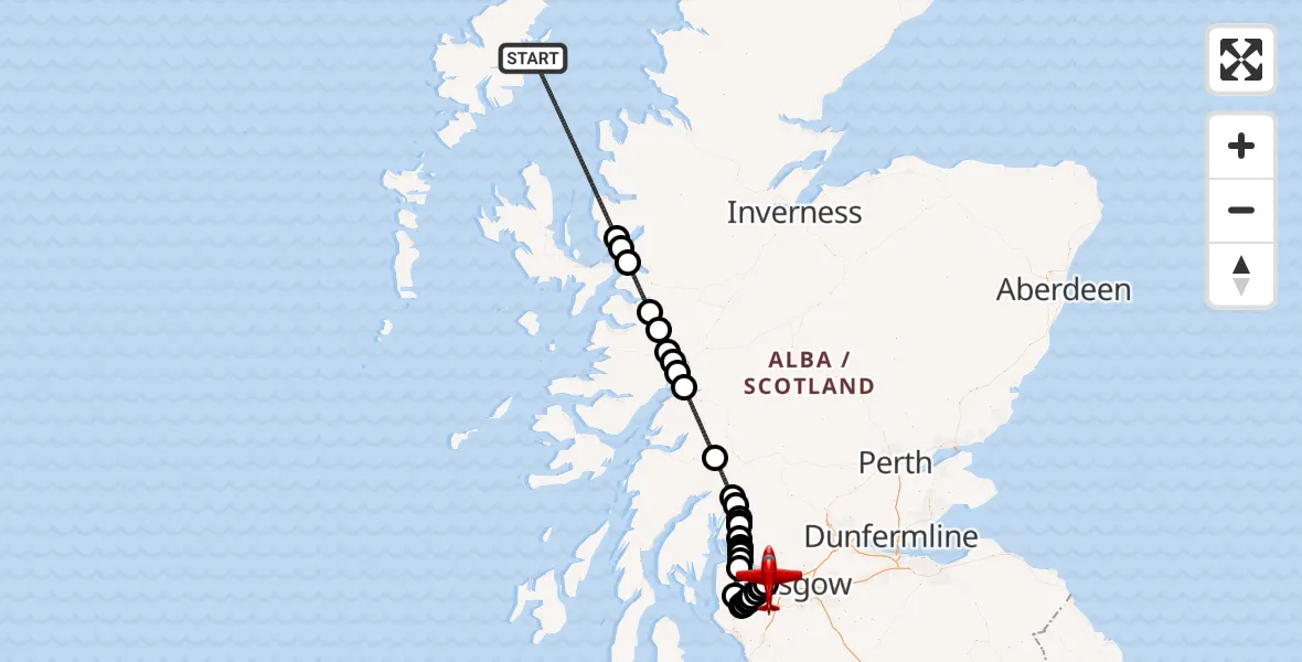 Routekaart van de vlucht: Air Ambulance Aircraft to Glasgow Airport