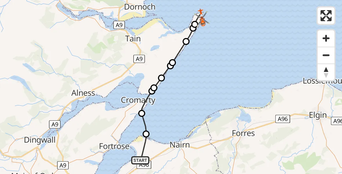 Flight route map: Coastguard Helicopter to Portmahomack, Tarbatness Road