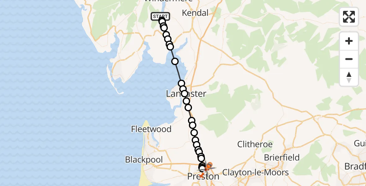 Routekaart van de vlucht: Coastguard Helicopter to Preston, Watling Street Road