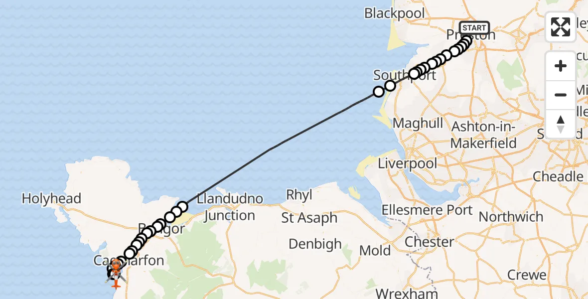 Flight route map: Coastguard Helicopter to Caernarfon Airport, Caernarfon Airport