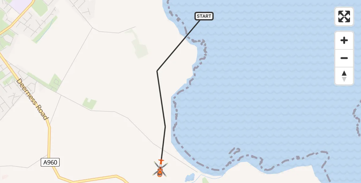 Flight route map: Coastguard Helicopter to Kirkwall, Inganess Road