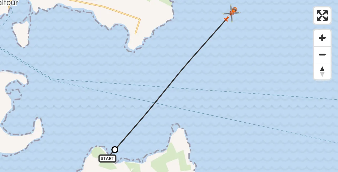Flight route map: Coastguard Helicopter to North Atlantic Ocean, North Atlantic Ocean
