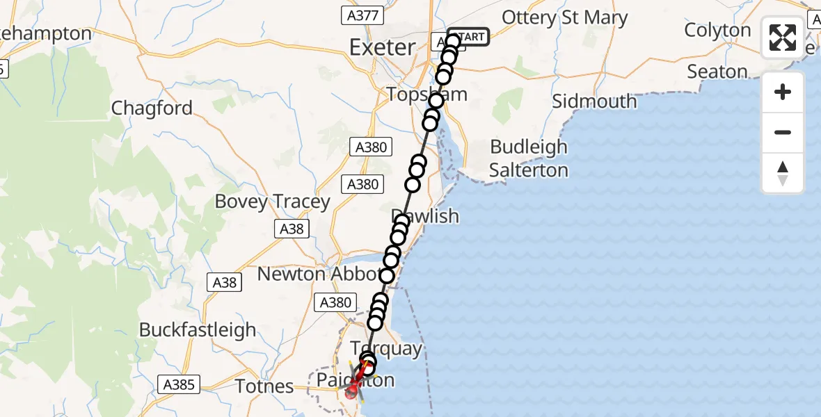 Flight route map: Air Ambulance Helicopter to Paignton, Esplanade Road