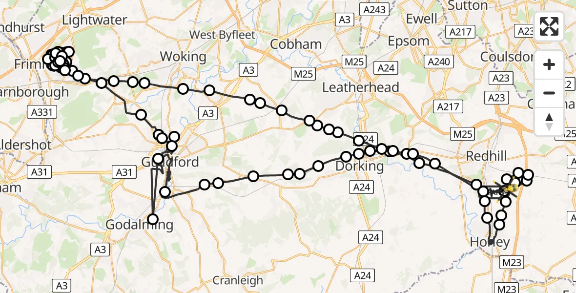 Flight route map: Police Helicopter to Redhill Aerodrome, Redhill Aerodrome