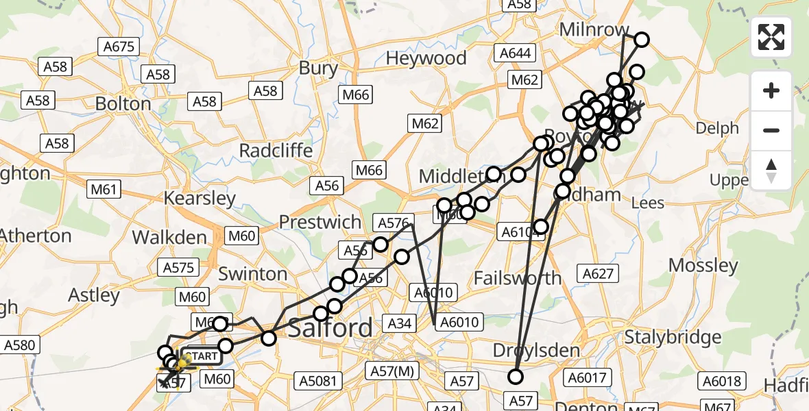 Flight route map: Police Helicopter to Manchester Barton Aerodrome, Manchester Barton Aerodrome