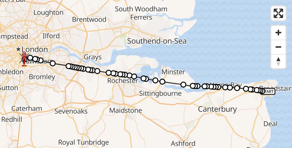 Routekaart van de vlucht: Air Ambulance Helicopter to Kings College London Hospital, Kings College London Hospital