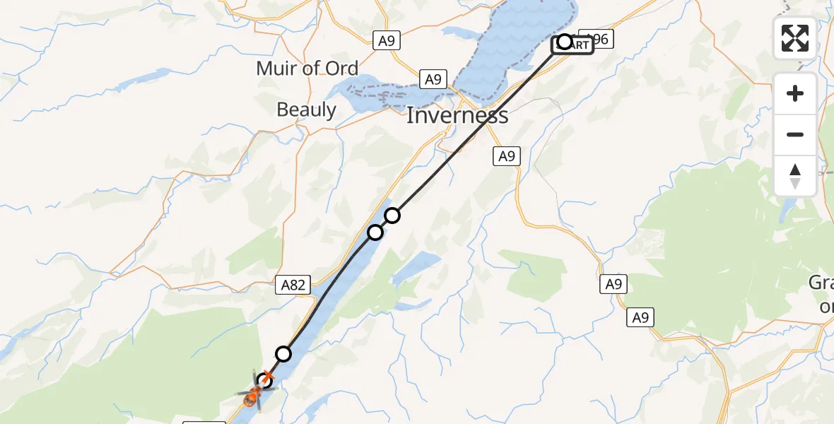 Flight route map: Coastguard Helicopter to Loch Ness, Loch Ness